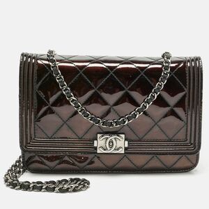 Chanel Boy Metallic Leather And Patent Leather Wallet On Chain